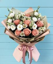 Букет цветов из:  Розы, Альстромерии и Лизиантусы в Аксиньино