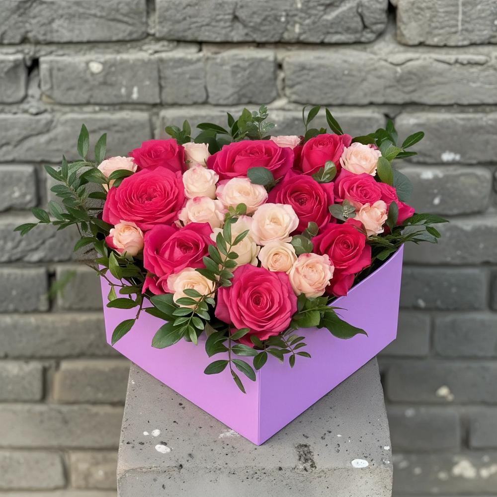 Цветочная композиция из Розы в коробке в Аксиньино