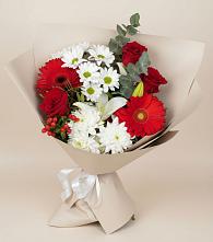 Букет цветов из:  Розы, Хризантемы, Герберы и Лилии в Аксиньино