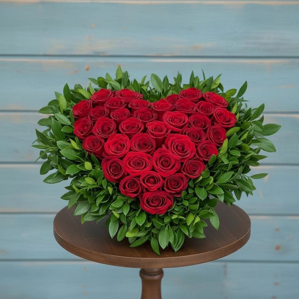 Цветочная композиция из Розы в виде сердца в Аксиньино