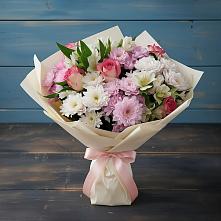 Букет цветов из:  Хризантемы, Альстромерии и Розы #REPLACE_PRED# Аксиньино