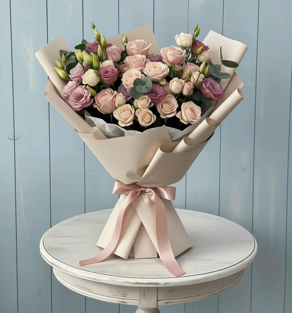 Букет цветов из: Розы и Лизиантусы в Аксиньино