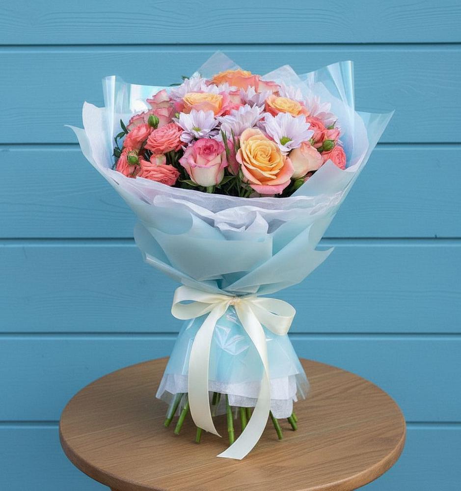 Букет цветов из: Хризантемы и Розы в Аксиньино