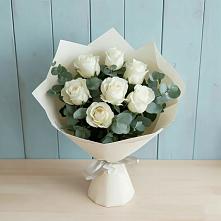 Букет Белые розы в Эвкалипте #REPLACE_PRED# Аксиньино